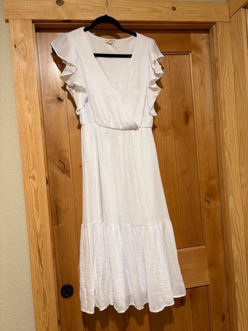 Pink Lily White Ruffle Sleeve Midi Dress